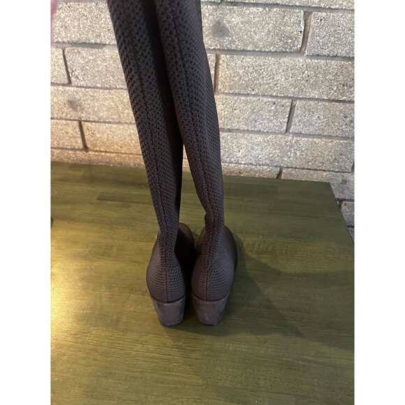 Eileen Fisher Brown Stretch Knit Wedge Boots - Picture 7 of 9